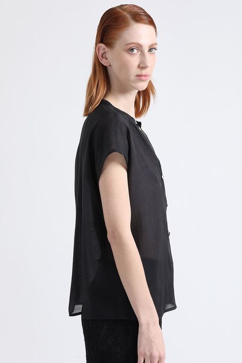 Blusa Tela Fantasia Boton Joya, Negro Liola-2