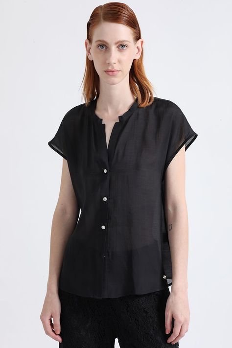 Blusa Tela Fantasia Boton Joya, Negro Liola-3