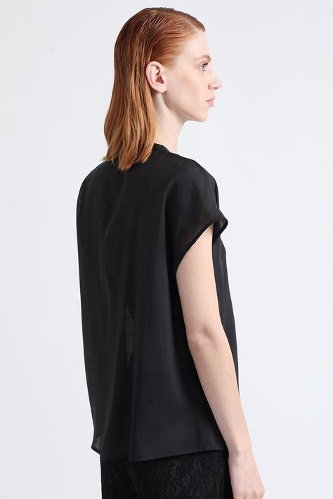 Blusa Tela Fantasia Boton Joya, Negro Liola-4