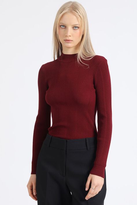 Sweater Tejido Punto Basico, Burdeo Liola-0