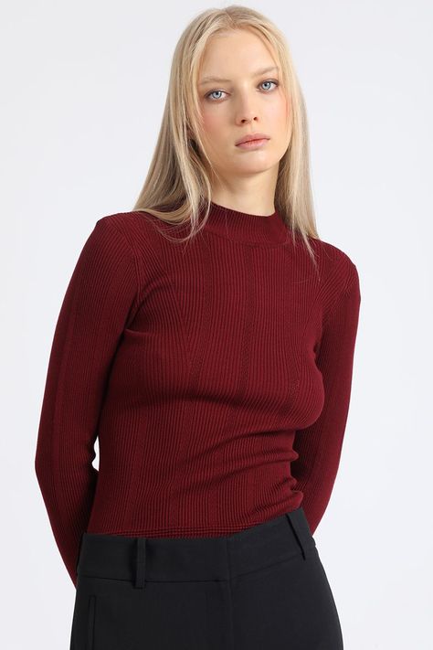 Sweater Tejido Punto Basico, Burdeo Liola-1