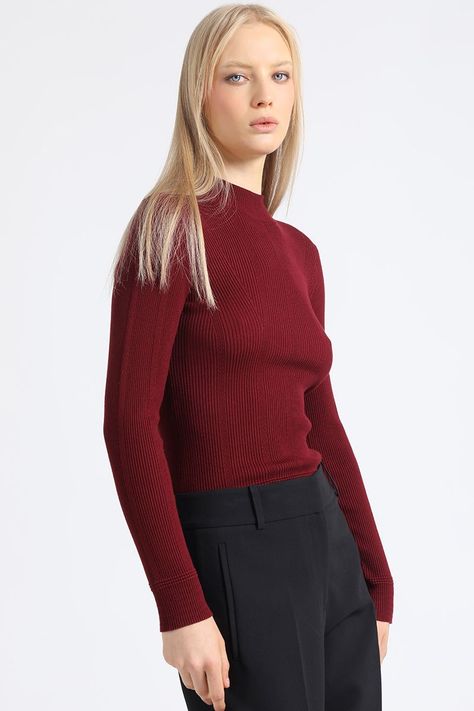 Sweater Tejido Punto Basico, Burdeo Liola-2
