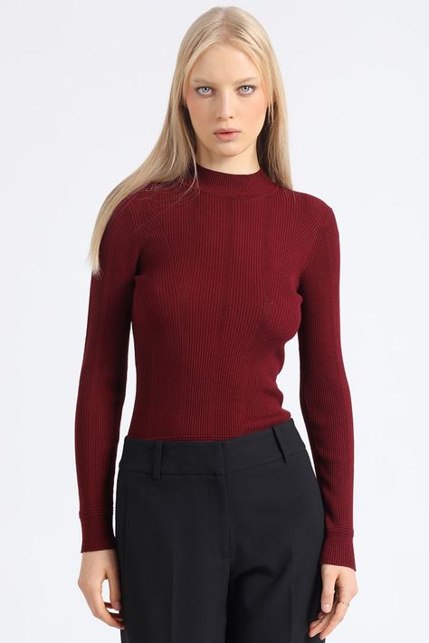 Sweater Tejido Punto Basico, Burdeo Liola-3