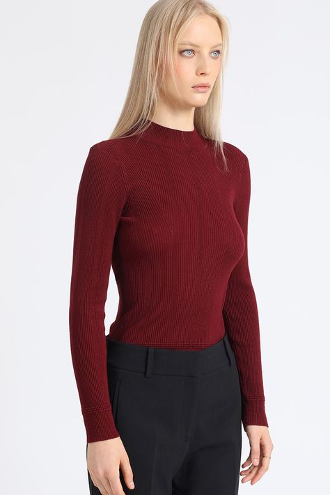 Sweater Tejido Punto Basico, Burdeo Liola-4
