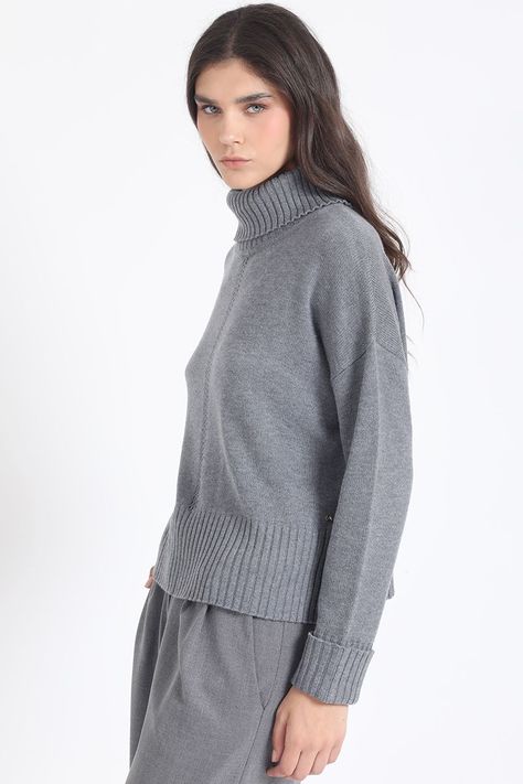 Sweater Recto Tejido Mix Punto Fantasia, Gris Liola-2
