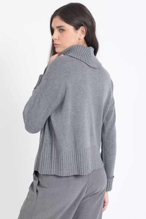 Sweater Recto Tejido Mix Punto Fantasia, Gris Liola-4