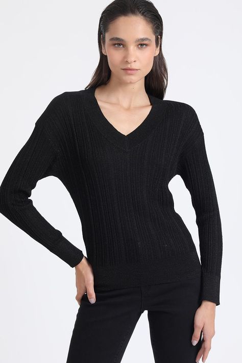 Tejido Sweater, Basico, Lurex Mix, Negro Liola-0