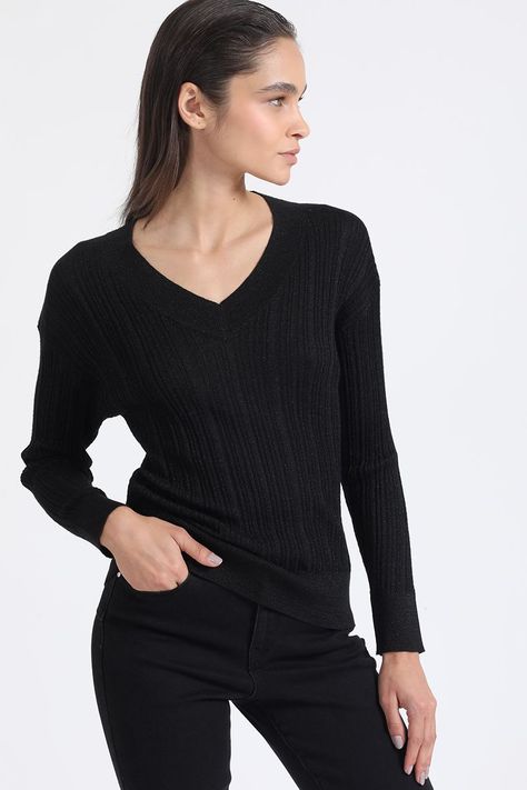 Tejido Sweater, Basico, Lurex Mix, Negro Liola-1