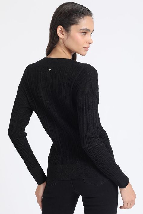 Tejido Sweater, Basico, Lurex Mix, Negro Liola-2
