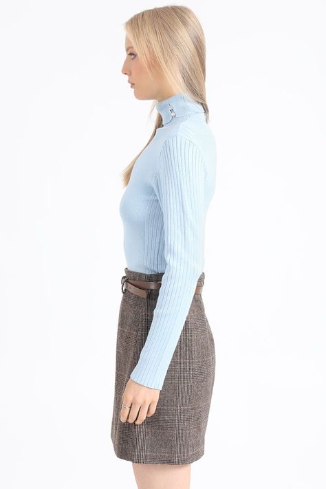 Sweater, Tejido Punto, Boton Decorativo, Celeste Liola-3