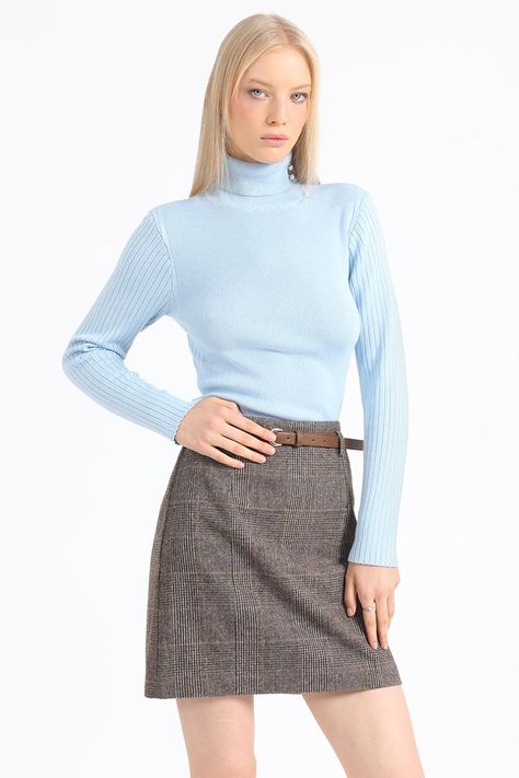 Sweater, Tejido Punto, Boton Decorativo, Celeste Liola-4