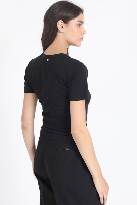 Polera Algodón Spandex Aplicación Strass, Negro Liola-4