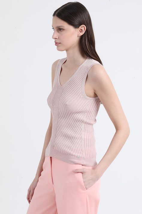Top Largo, Tejido Punto Con Hilo Metalizado, Rosa Liola-2