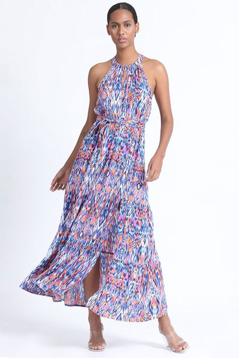 Vestido Maxi Halter Estampado Azul Liola-2