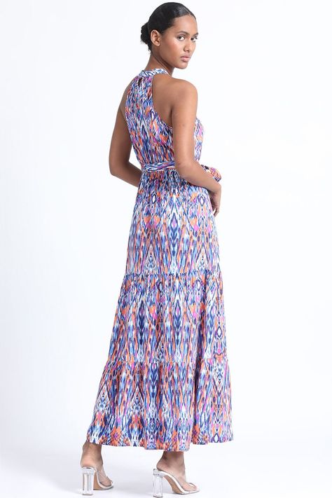 Vestido Maxi Halter Estampado Azul Liola-4