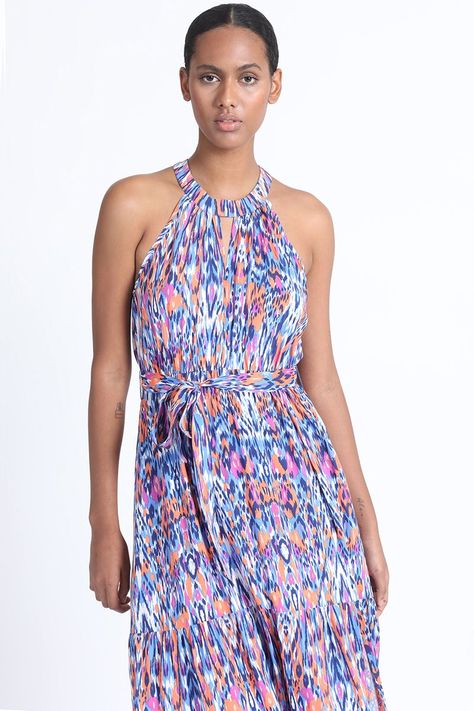 Vestido Maxi Halter Estampado Azul Liola-5