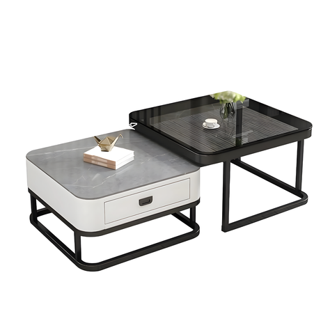 Mesa De Centro Tipo Nido Con Recubrimiento En Cuero-0