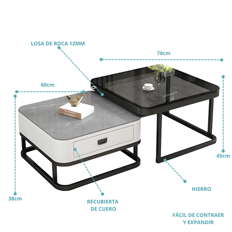 Mesa De Centro Tipo Nido Con Recubrimiento En Cuero-2