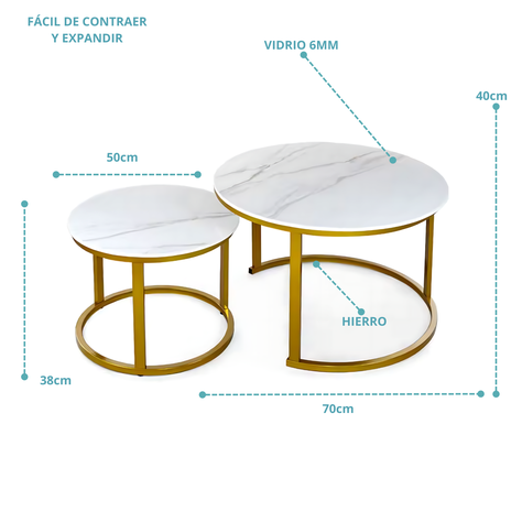 Mesa Tipo Nido en Vidrio 6mm grande de 70 cm x 40 cm y pequeña de 50 cm x 38 cm-1