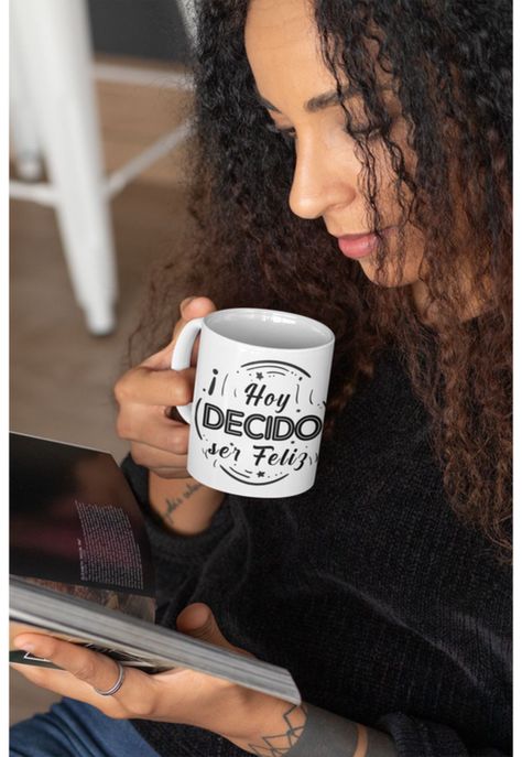 Tazones tazas blancas Hoy decido ser feliz Frase motivacion-3