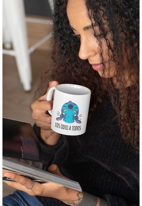Tazones tazas blancas Stitch Los Odio a Todos en Serio-1
