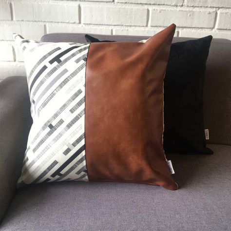Funda Cojín Decorativo EcoCuero Gris y Beige 45x45-2
