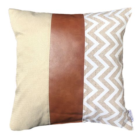 PACK 4 COJINES DECORATIVOS ECOCUERO ZIGZAG CREMA 50X50-1