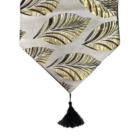 Camino De Mesa Con Diseño Negro con Dorado 180x33 cm-0