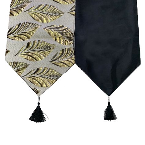 Camino De Mesa Con Diseño Negro con Dorado 180x33 cm-2
