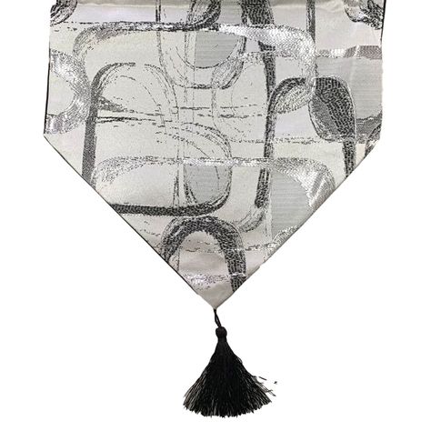 Camino De Mesa Con Diseño Gris con Negro 180x33 cm-0