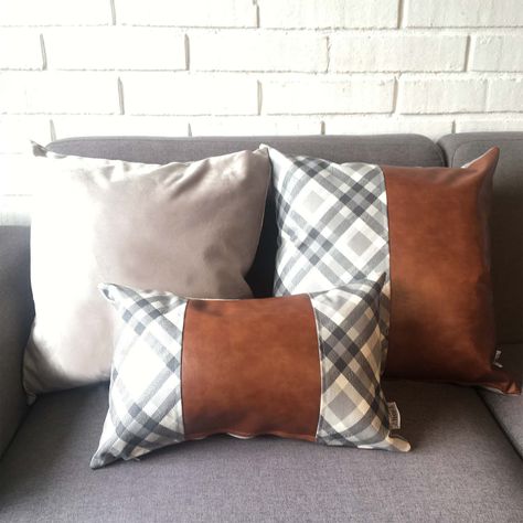 PACK 4 COJINES DECORATIVOS ECOCUERO GRIS CAFE 45X45-5