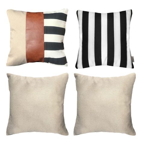 PACK 4 COJINES DECORATIVOS ECOCUERO RAYAS NEGRO 50X50-0