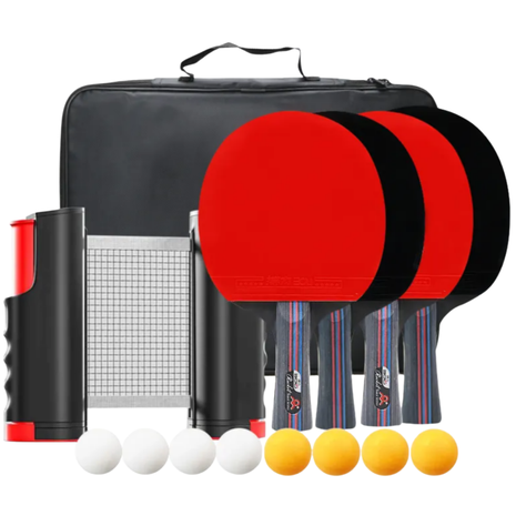Kit de 4 Paletas de Ping Pong + Malla + 8 Pelotas + estuche -0