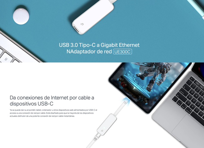 Adaptador de red USB-C a RJ45 Gigabit TP-Link UE300C Mac o Windows-7
