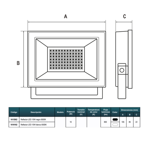 Reflector Proyector LED 10W NEGRO 6500K IP65  - VKB-2