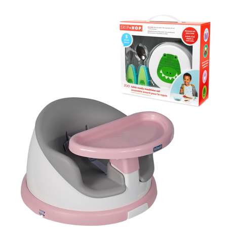 SILLA COMER PORTÁTIL I-TWIST ROSA + SET CONTENEDOR COCODRILO-0