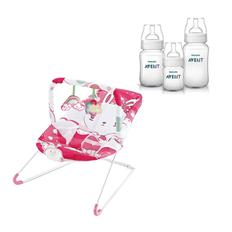 Silla Mesedora Rosada más 3 Mamaderas Anti Colic-0