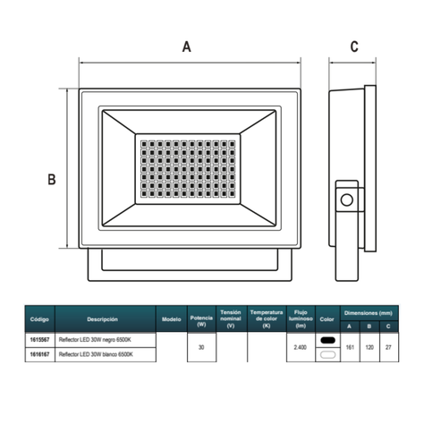 REFLECTOR LED 30W NEGRO 6500K IP65 -1