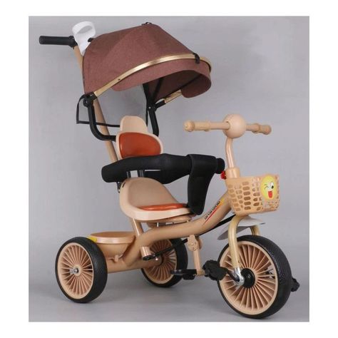 Triciclo Infantil 2 Etapas Metálico con Techo y Barra Guía Rosa-1