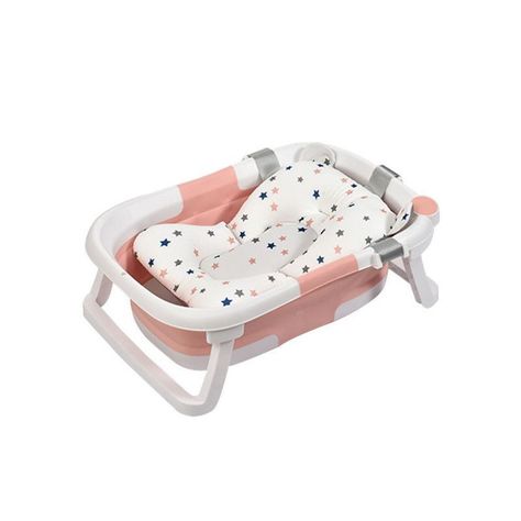 Tina Bañera Plegable para Bebé con Cojín y Termómetro Rosa-1