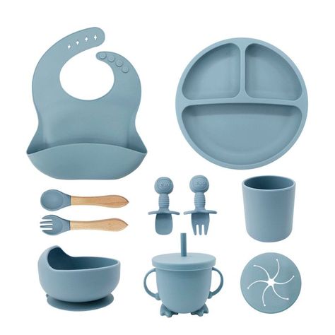 Set Cubiertos Silicona Libre BPA Antideslizante Celeste-0
