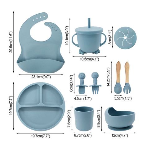 Set Cubiertos Silicona Libre BPA Antideslizante Celeste-1