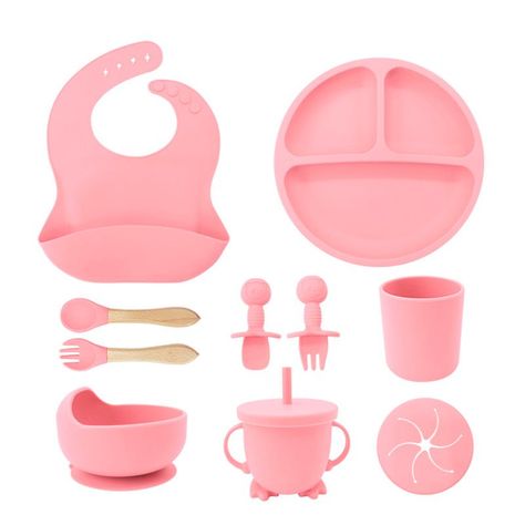 Set Cubiertos Silicona Libre BPA Antideslizante Rosado-0