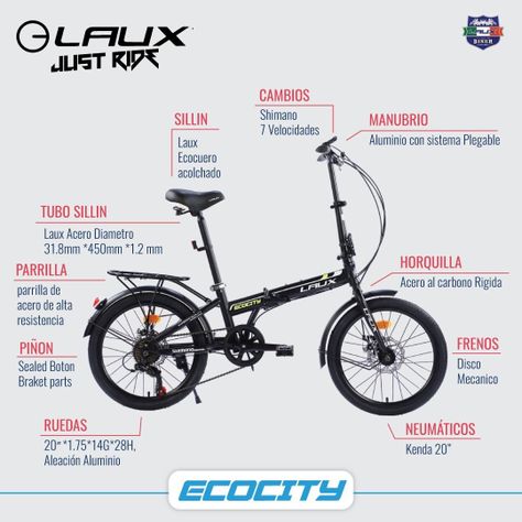 BiCICLETA PLEGABLE ARO 20" ECOCITY COLOR NEGRO MATE -7