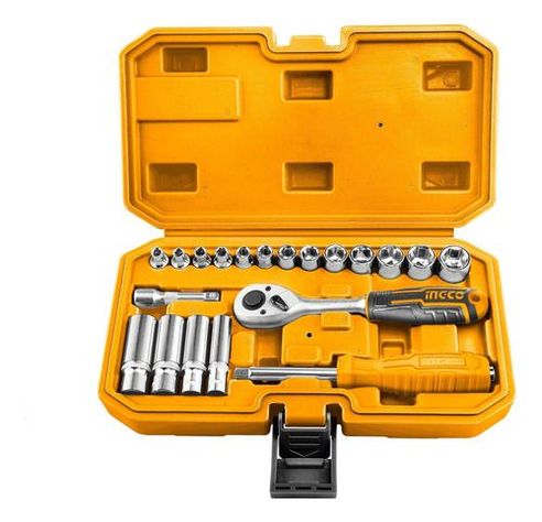 Set Dados Y Chicharra Industrial 20 Piezas 1/4" Ingco Ss Hkts14201-0