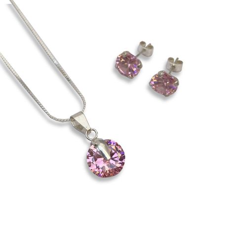 Conjunto de Plata con Circón Rosado-0