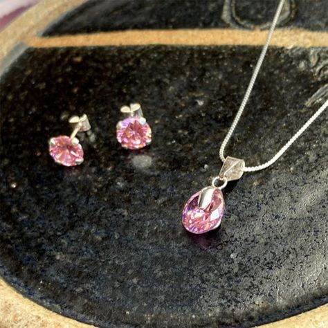 Conjunto de Plata con Circón Rosado-2
