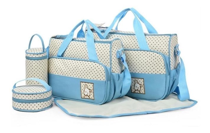 Set 5 Bolsas Pañaleras Mudador Bebe Viaje Celeste-0