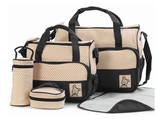 Set 5 Bolsas Pañaleras Mudador Bebe Viaje Negro-0