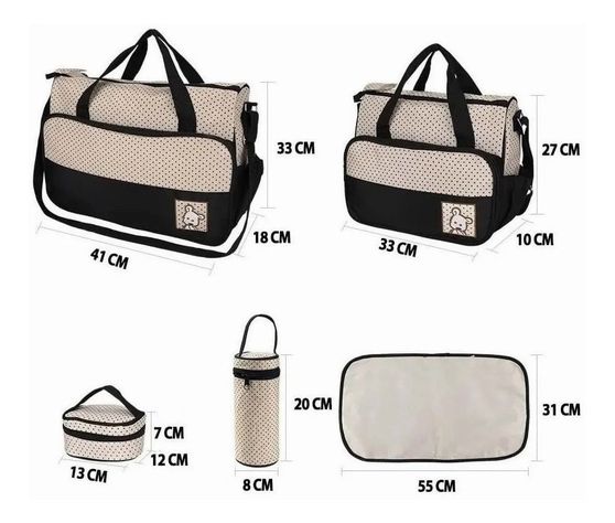 Set 5 Bolsas Pañaleras Mudador Bebe Viaje Negro-1